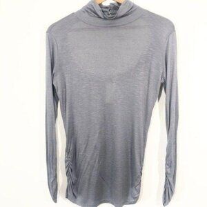 Arden B Gray Long Sleeve Back Cut Out Back Cowl Neck Ruched Top Shirt Y2K
